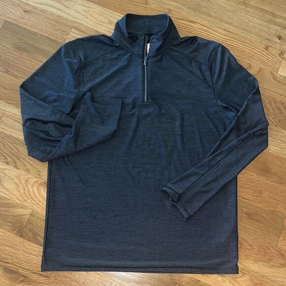 Calvin Klein dark charcoal gray Monogram Logo T-Neck Sweatshirt Sweater S adult - Picture 1 of 4